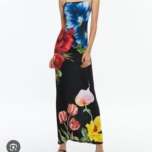 Alice + Olivia Strapless Dress - Black with Bold Floral Print